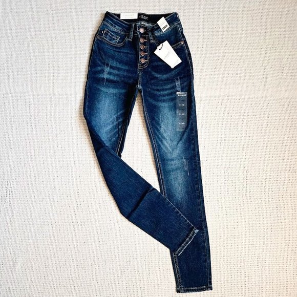 Judy Blue Denim - Judy Blue High Rise Dark Wash Button Fly Skinny Jeans Size 0(24)